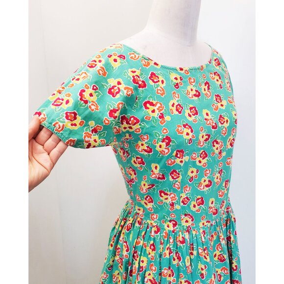 JACKPOT by Carli Gry Womens Vintage 90s does 50s Retro Floral Jade Midi M/L - Picture 8 of 13